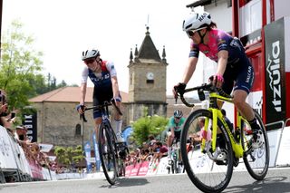 MALLABIA SPAIN MAY 14 LR Marta Cavalli of Italy and Team FDJ Nouvelle Aquitaine Futuroscope and Olivia Baril of Canada and Team Valcar Travel Service cross the finishing line during the 1st Itzulia Women 2022 Stage 2 a 1179km stage from Mallabia to Mallabia 262m ItzuliaWomen UCIWWT on May 14 2022 in Mallabia Spain Photo by Gonzalo Arroyo MorenoGetty Images