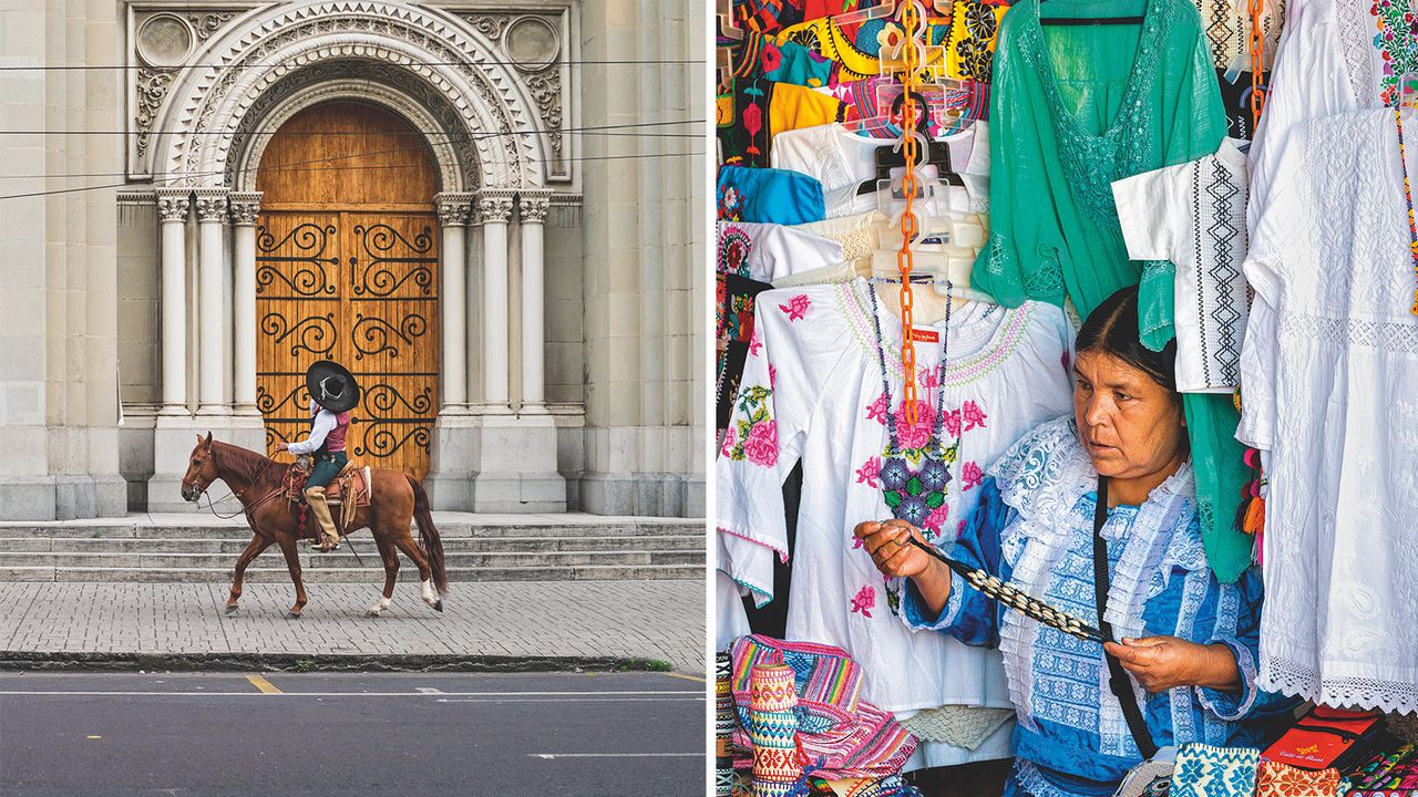 Man on horse and woman at clothes stall, from Assouline Mexico City book