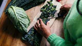 Kale on chopping board