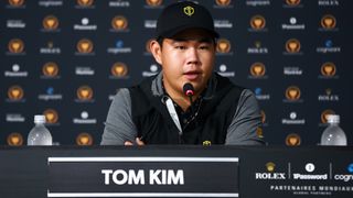 Tom Kim gives an interview with the media at the 2024 Presidents Cup