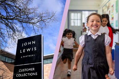 John Lewis sign split layout with kids in school