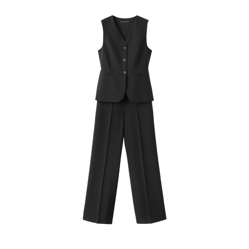 A cutout of a pinstripe jumpsuit by Mango