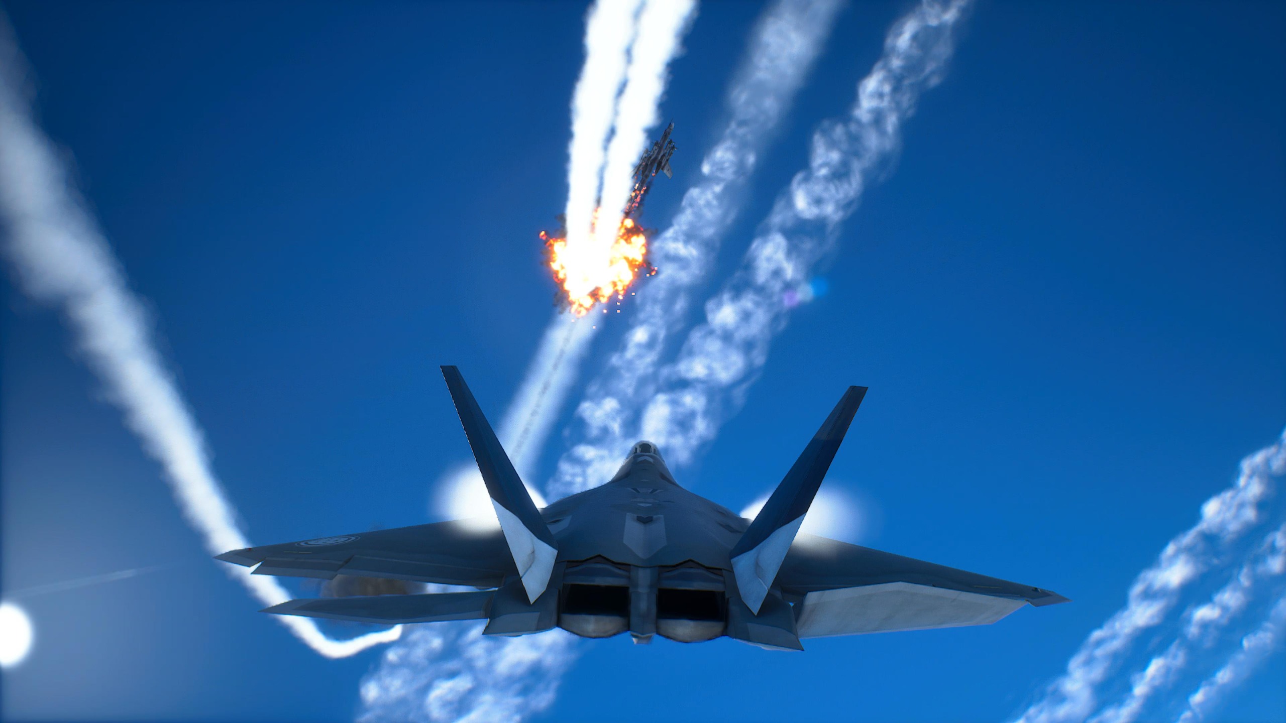 Screens from a video game featuring jet fighter planes