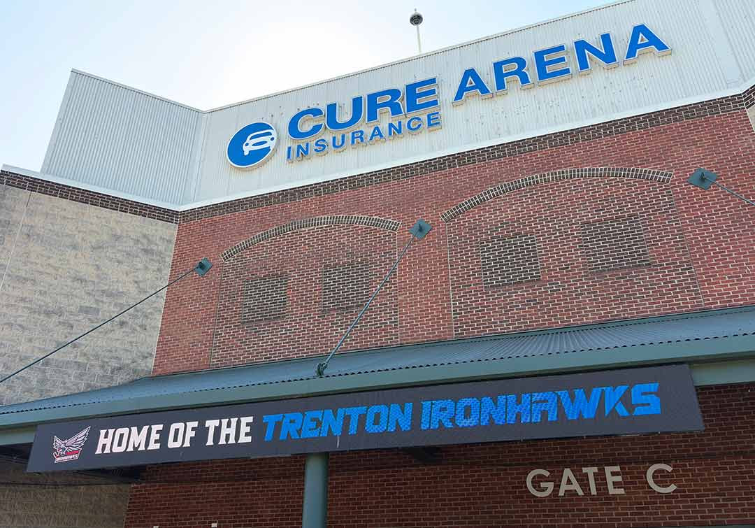 The new Daktronics videoboards at CURE Insurance Arena.