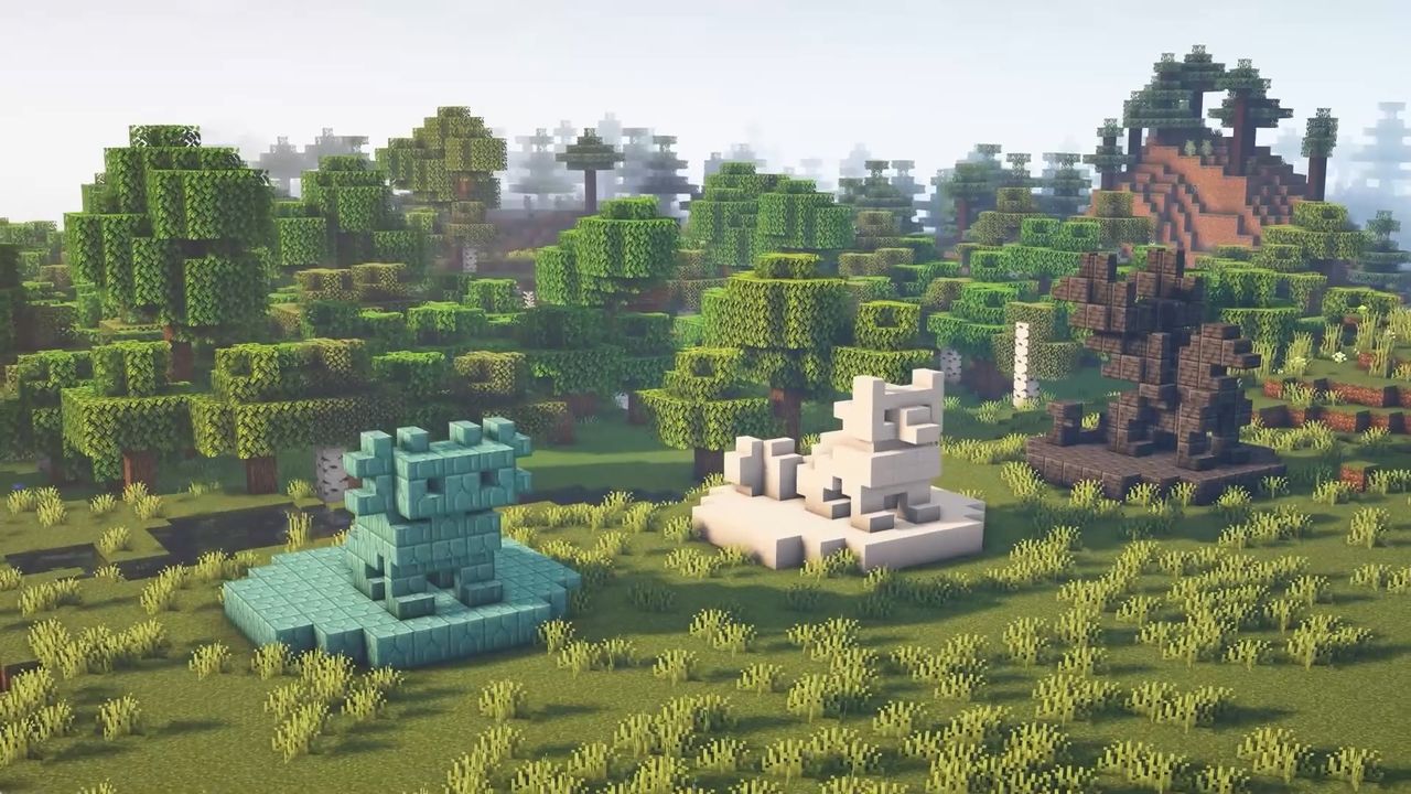 Minecraft builds - Fox, griffin, and axolotl statues by MegRae
