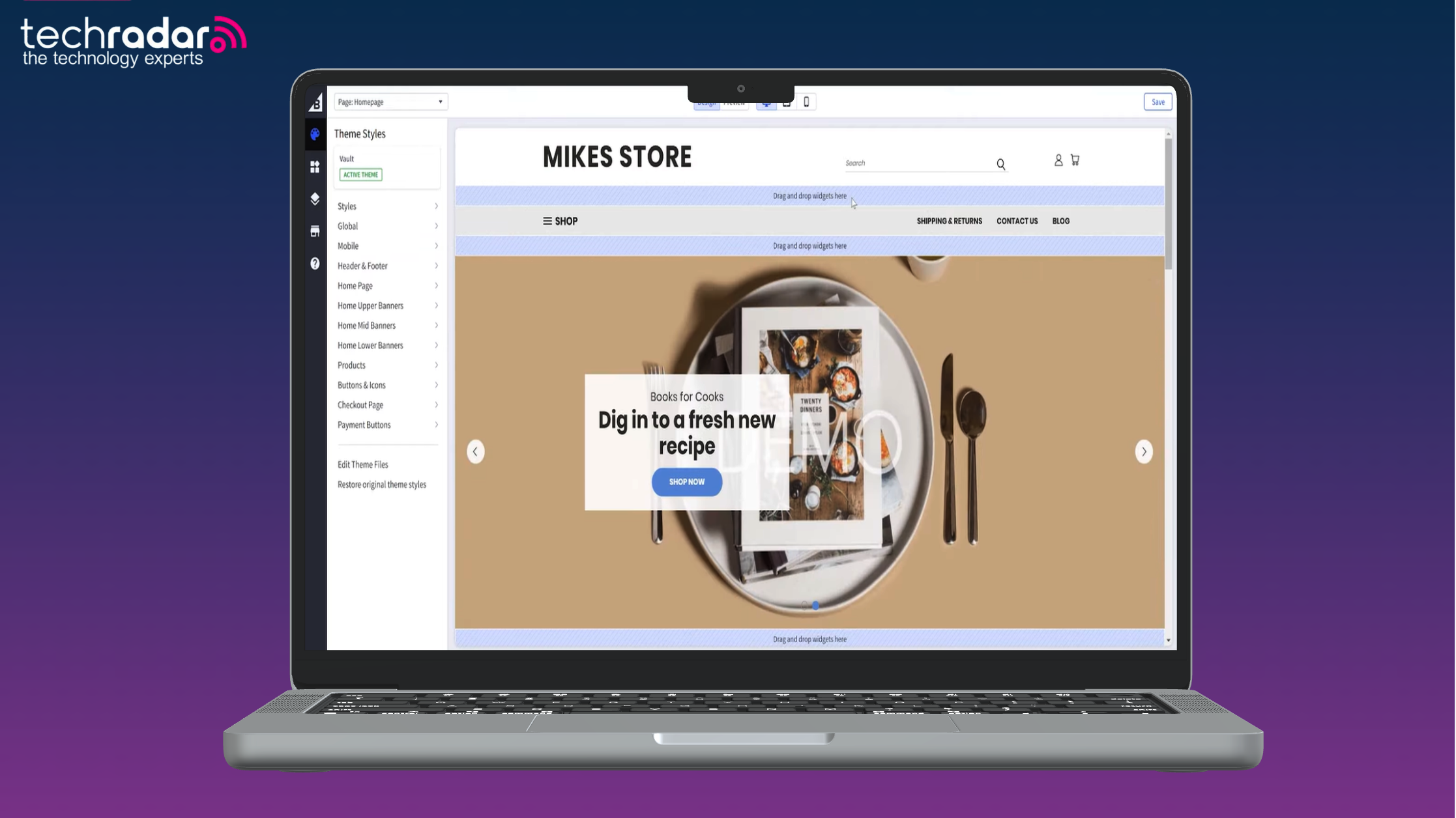 BigCommerce website builder being used on a mac