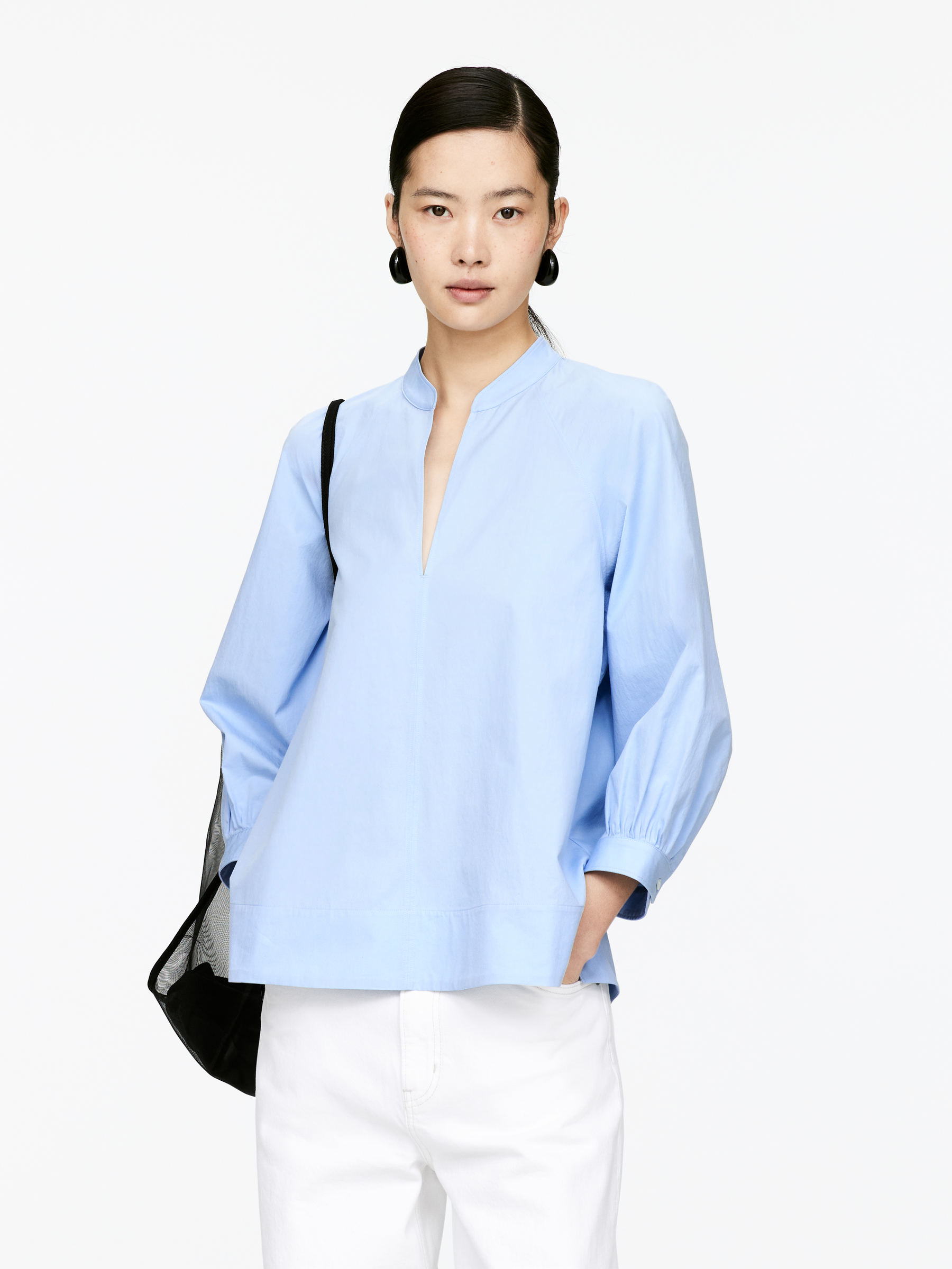 V-Neck Cotton Blouse – Light Blue – Women – Arket Gb