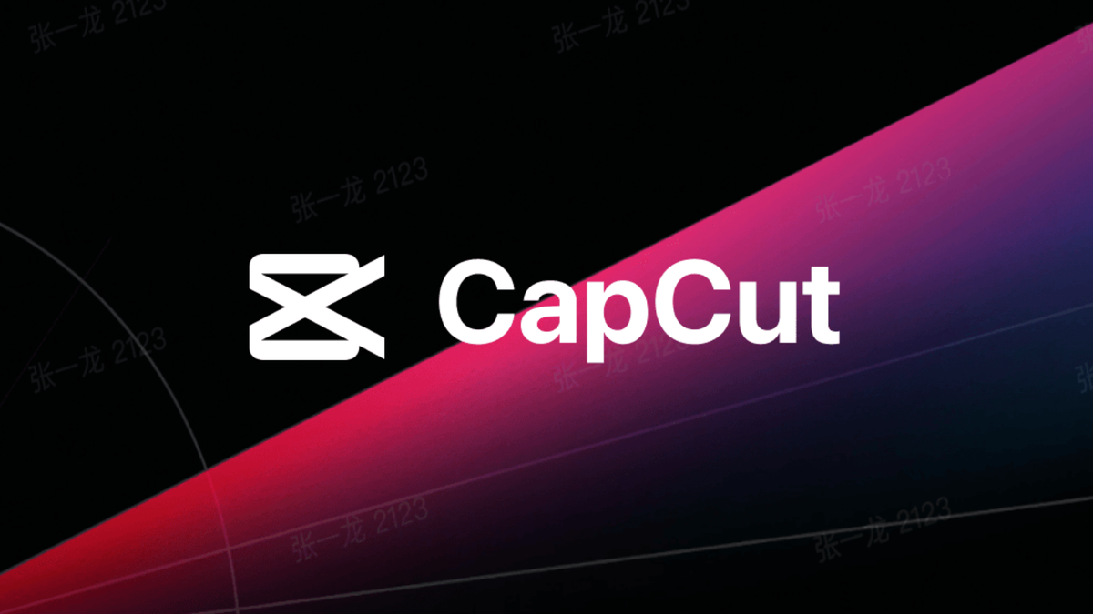 CapCut logo on a black and red background