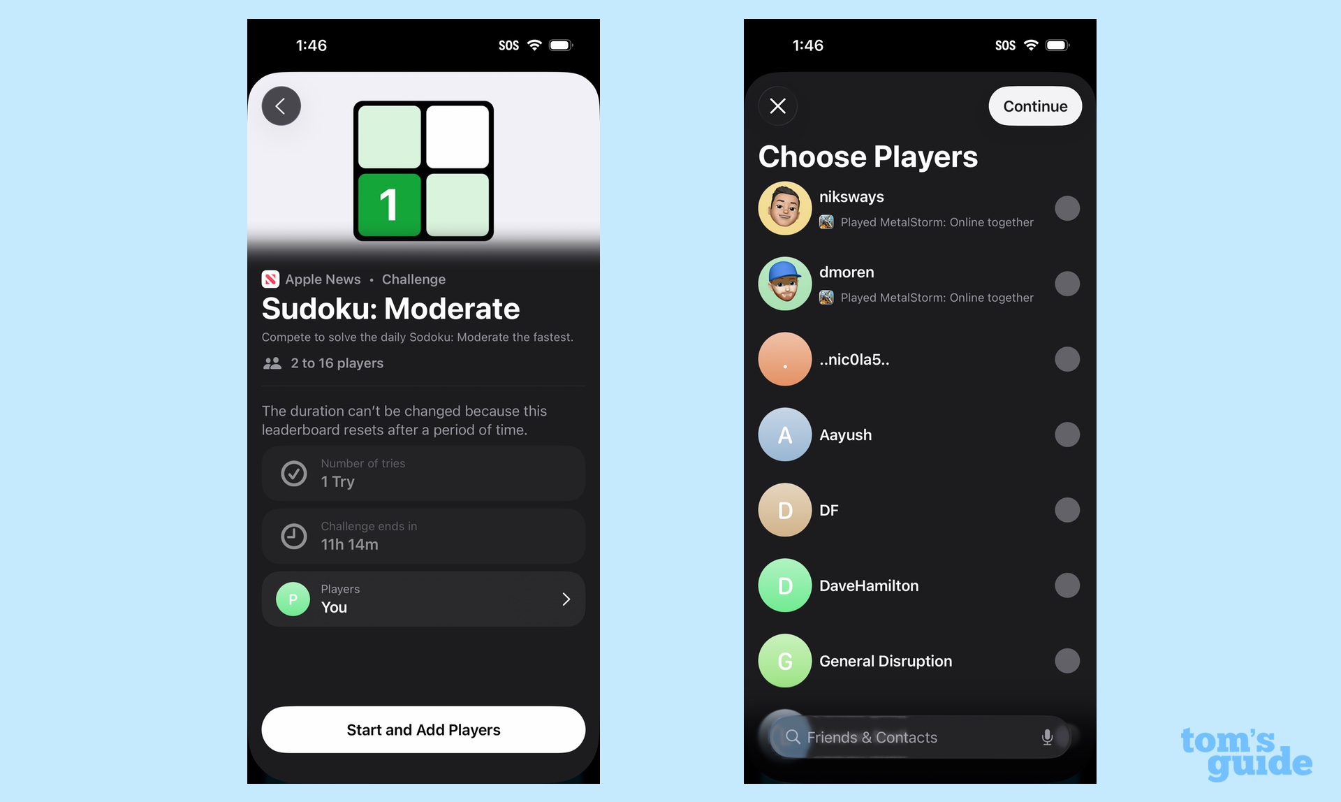 Challenging players to games in PlayTogether tab on iOS 26 Games