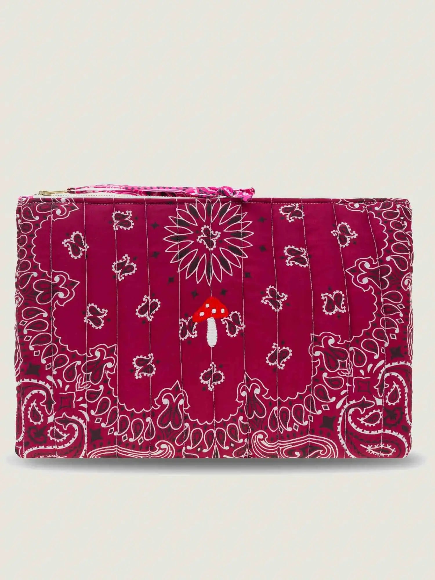 Quilted Laptop Sleeve - Mushroom - Burgundy / Fuchsia