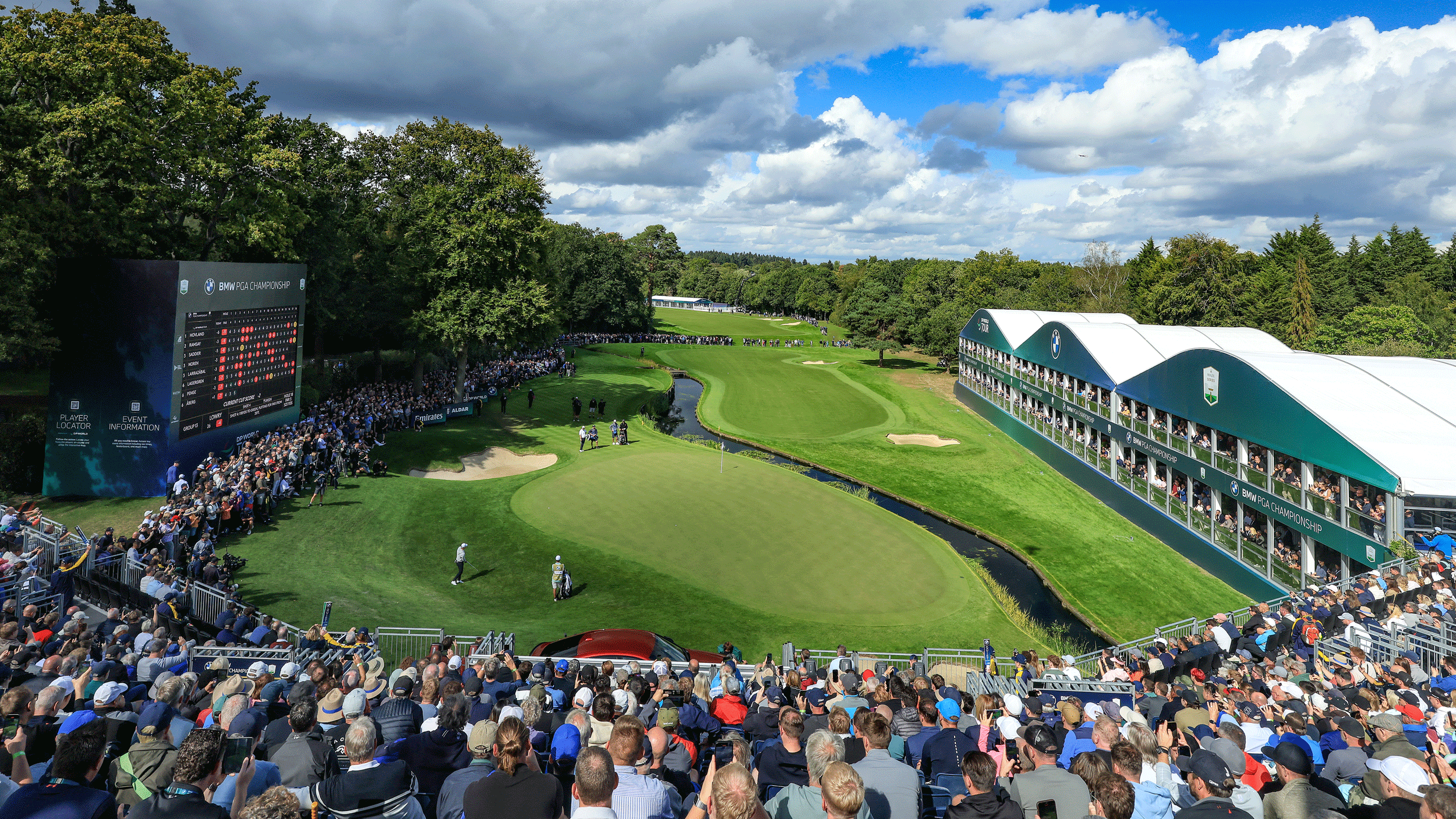 A general view back down the 18th at Wentworth's west course during the 2025 BMW PGA Championship