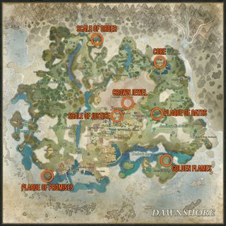 Avowed Totem of Rightful Rulership piece locations on map of Dawnshore