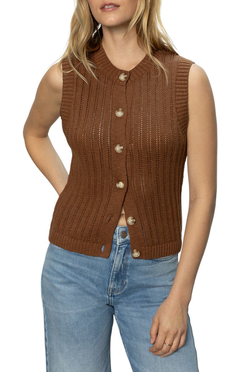 Pointelle Stitch Cotton Button-Up Sweater Vest