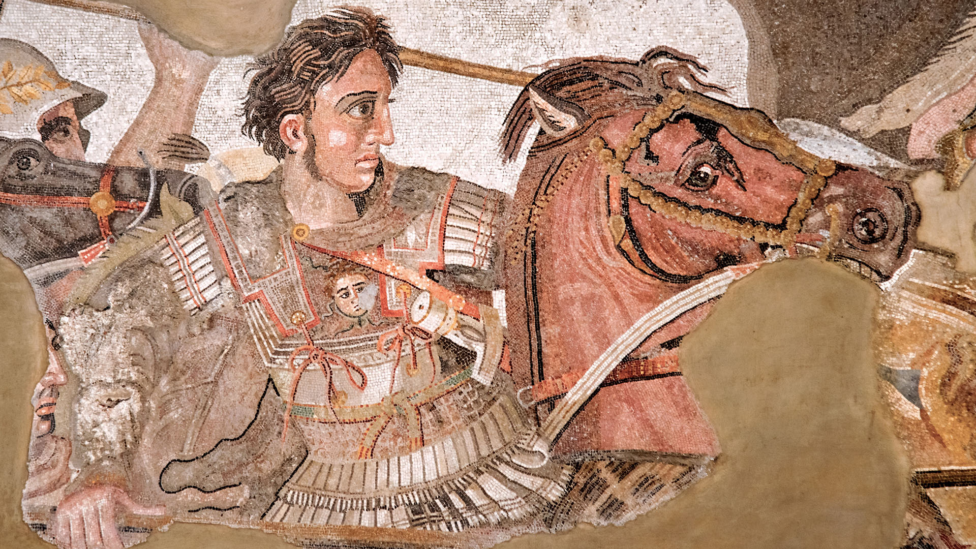 Fragment of ancient Roman Alexander mosaic.