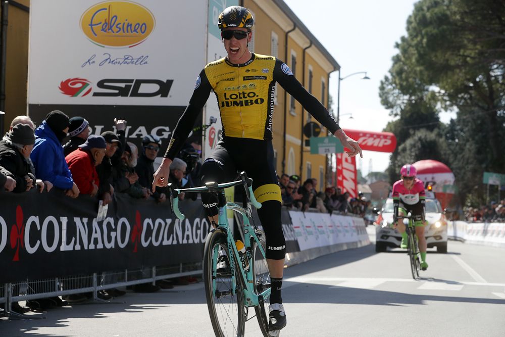Pascal Eenkhoorn (LottoNL-Jumbo) wins the opening stage at Coppi e Bartali