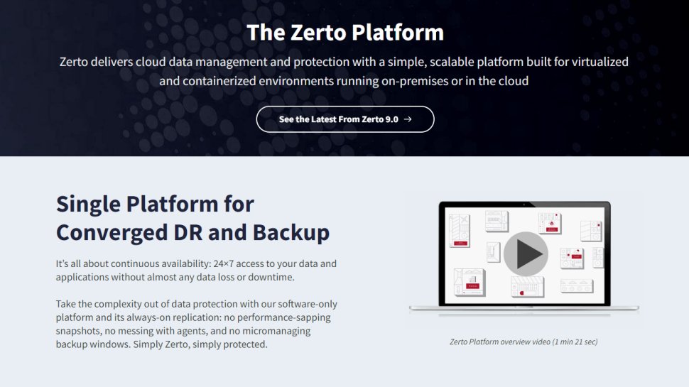 Website screenshot for Zerto