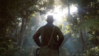 A screenshot of Indiana Jones from the Indiana Jones and the Great Circle reveal trailer.