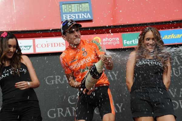 Igor Anton (Euskaltel-Euskadi) celebrates on the podium