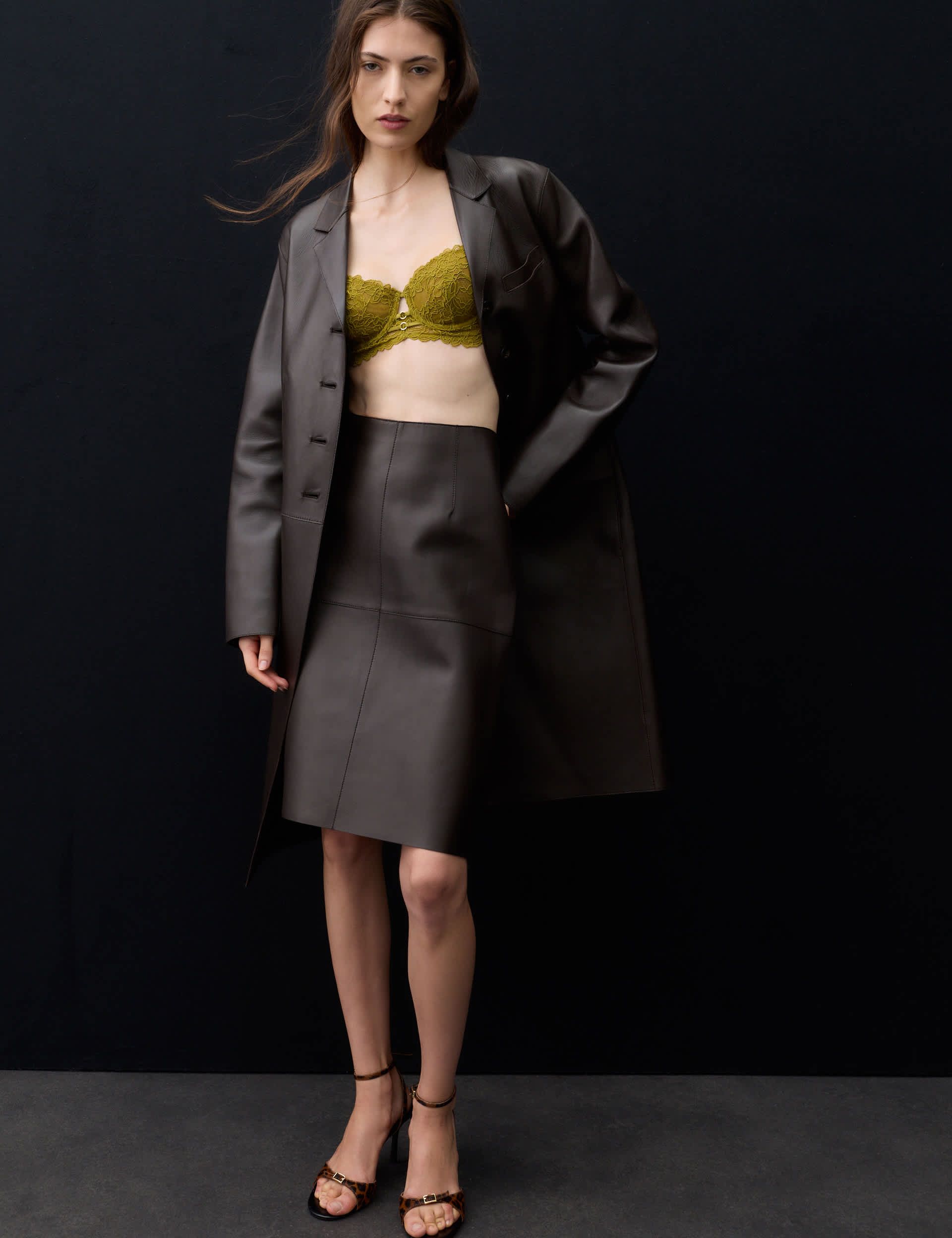 Pure Leather Knee Length Pencil Skirt