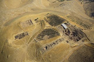 An aerial view of Göbekli Tepe, an 11,000-year- old Stone Age site in what is now Turkey.