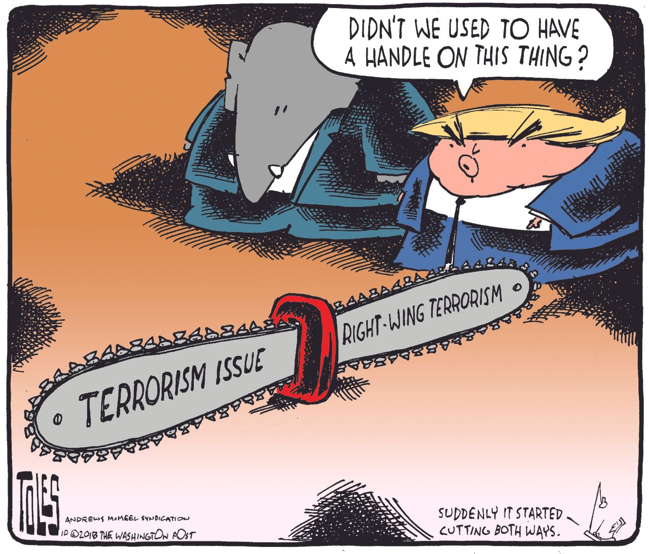 Political cartoon U.S. GOP Trump terrorism right wing