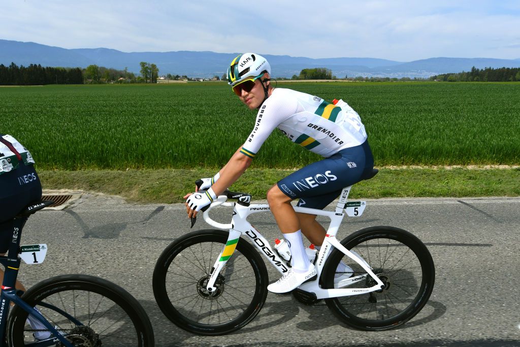 VALBROYE SWITZERLAND APRIL 29 Luke Plapp of Australia and Team INEOS Grenadiers competes during the 75th Tour De Romandie 2022 Stage 3 a 1651km stage from Valbroye to Valbroye TDR2022 on April 29 2022 in Valbroyeon Switzerland Photo by Dario BelingheriGetty Images