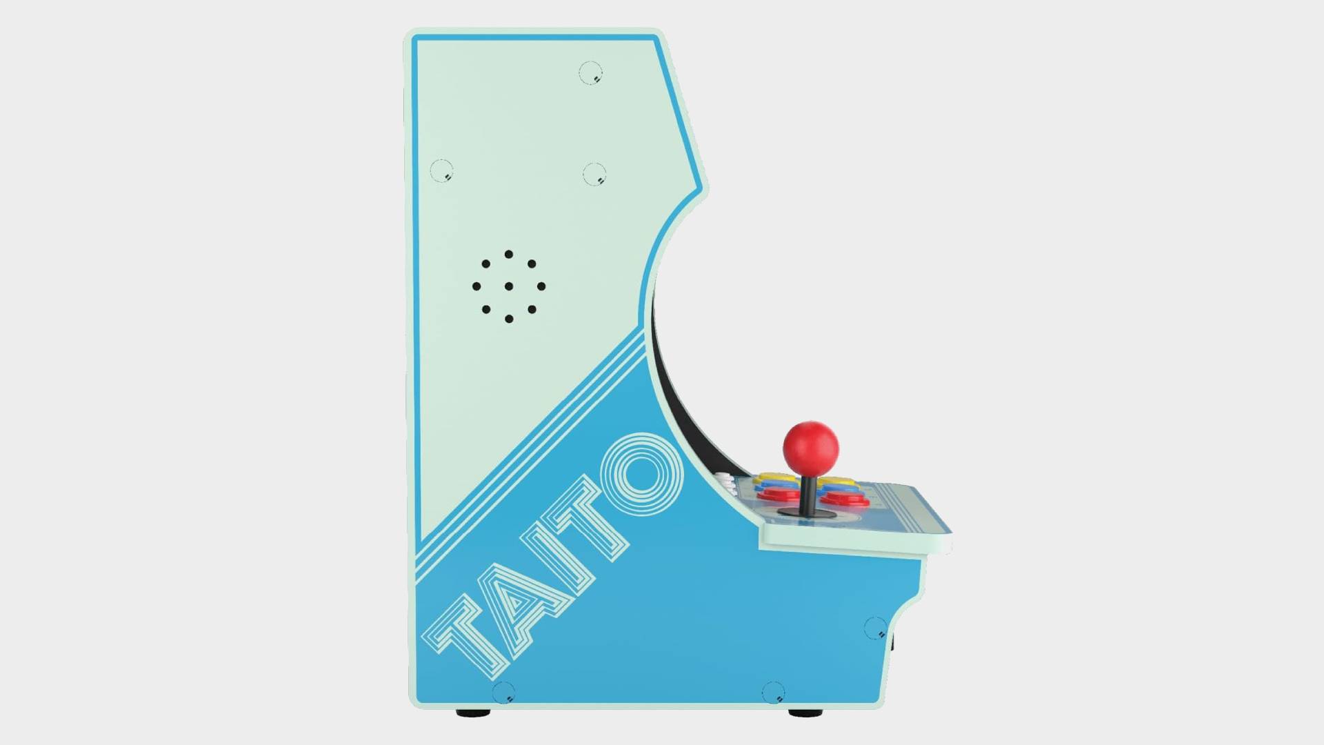 Side view Evercade Alpha Taito Edition with blue decals.