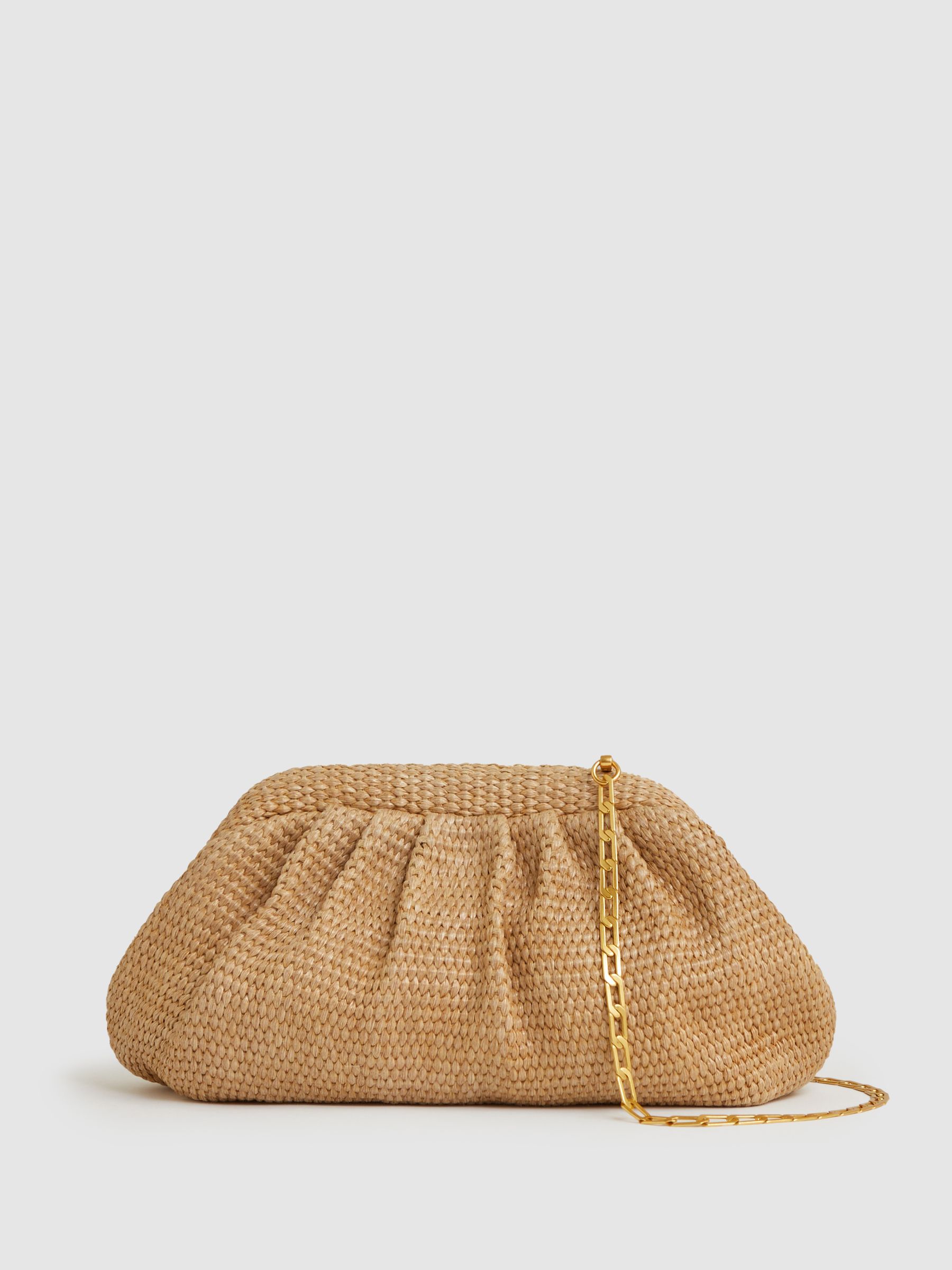Raffia-Effect Clutch Bag in Natural - Size One