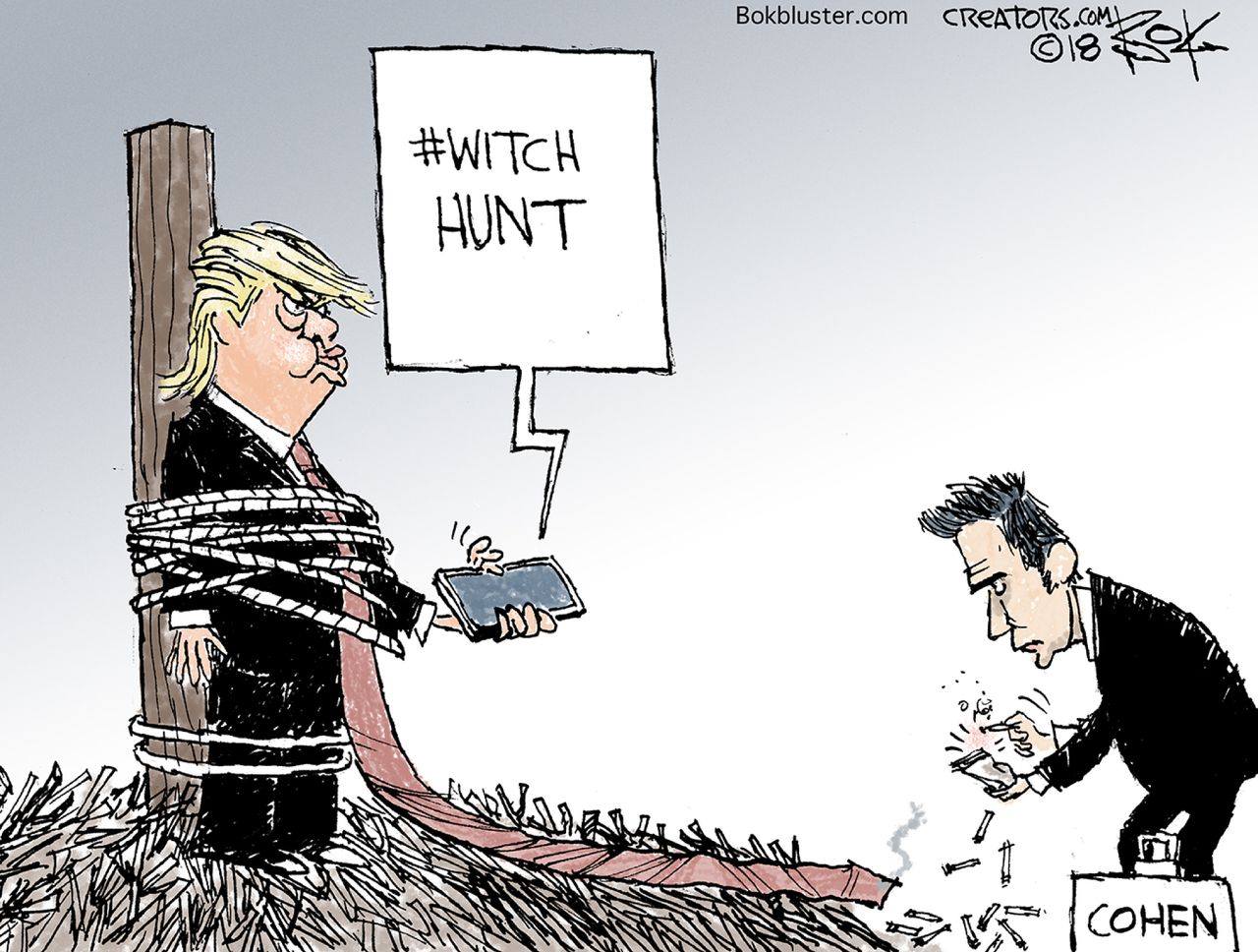 Political cartoon U.S. Trump Michael Cohen witch hunt guilty