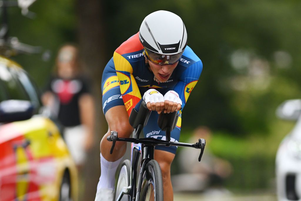 BRESCIA ITALY JULY 07 Elisa Balsamo of Italy and Team Lidl Trek sprints during the 35th Giro dItalia Women 2024 Stage 1 a 157km individual time trial stage from Brescia to Brescia UCIWWT on July 07 2024 in Brescia Italy Photo by Luc ClaessenGetty Images
