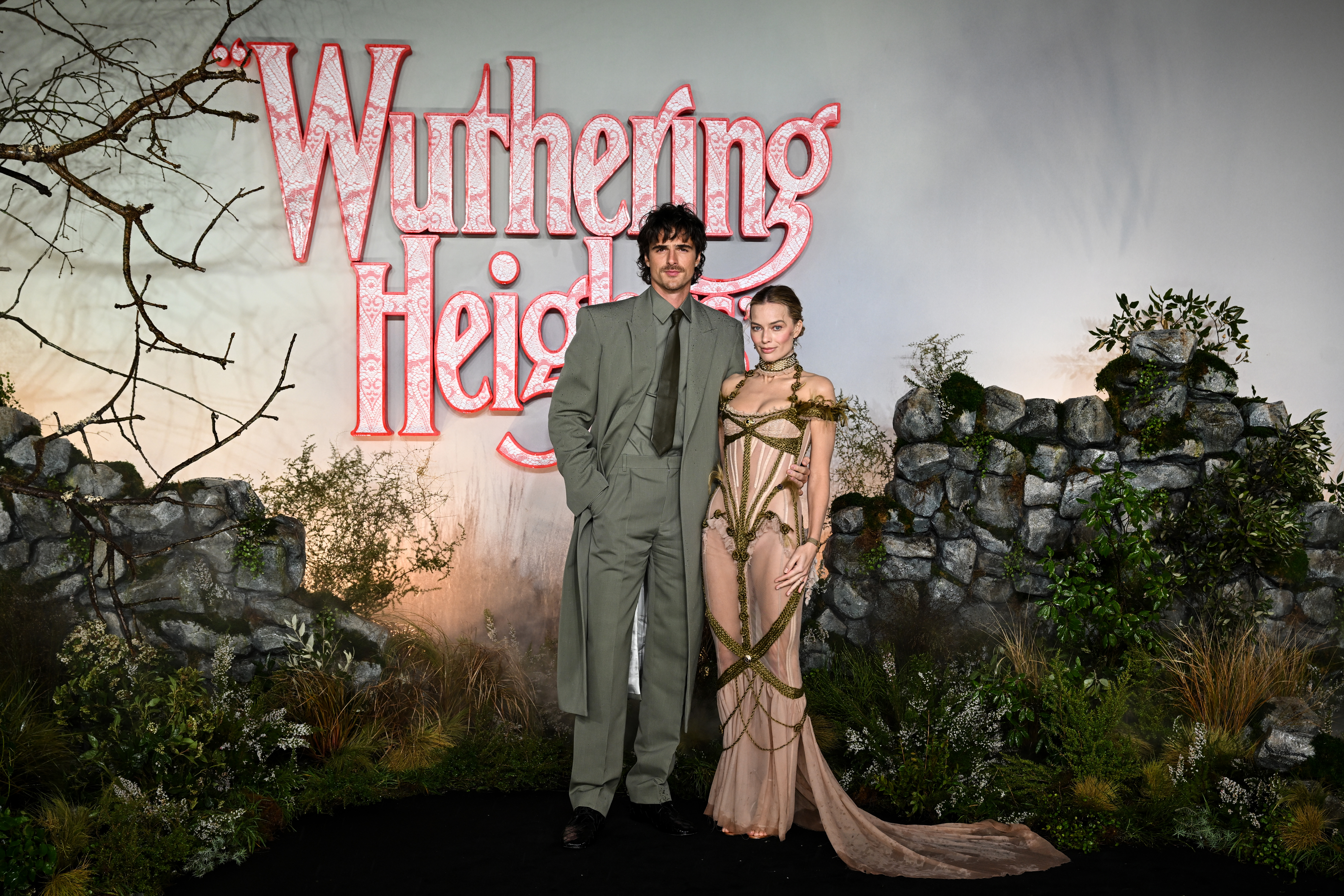 Margot Robbie and Jacob Elordi at the premiere for 'Wuthering Heights' in London.