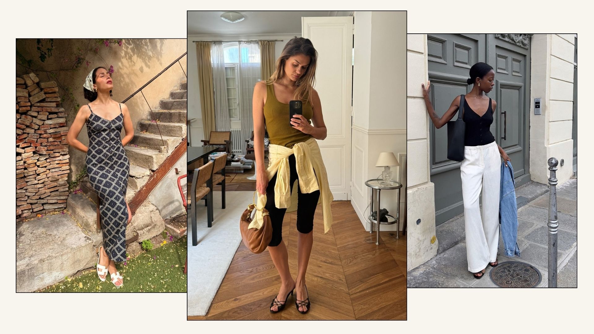 French influencers wear slip dresses, capri pants and black tank tops.
