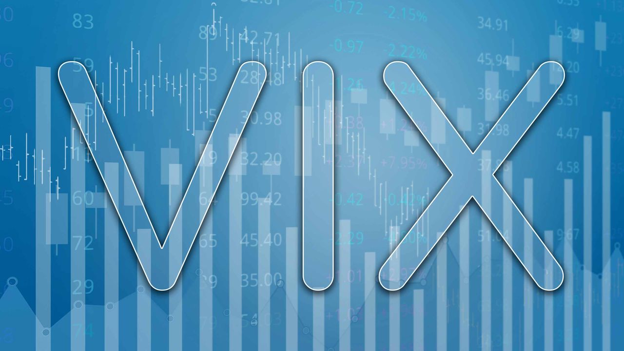 VIX, a financial term, written over blue financial chart background