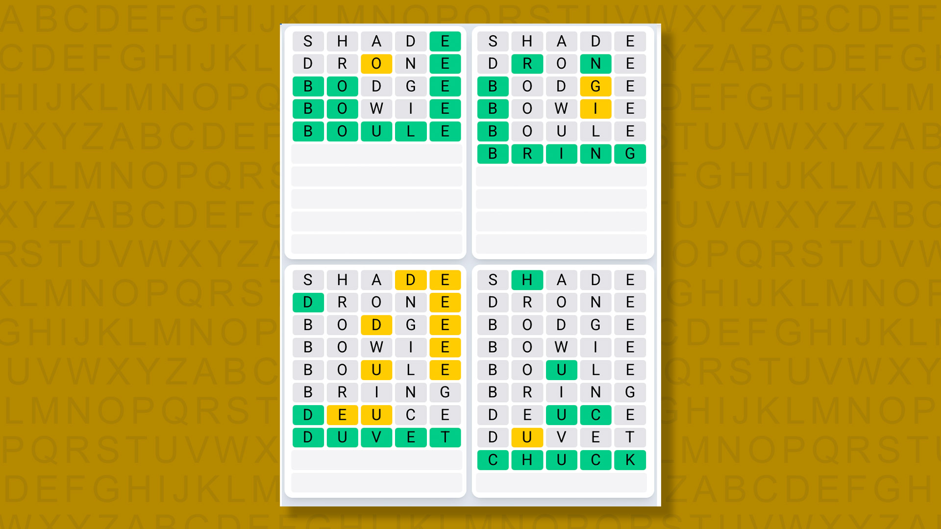 Quordle Daily Sequence answers for game 1470 on a yellow background