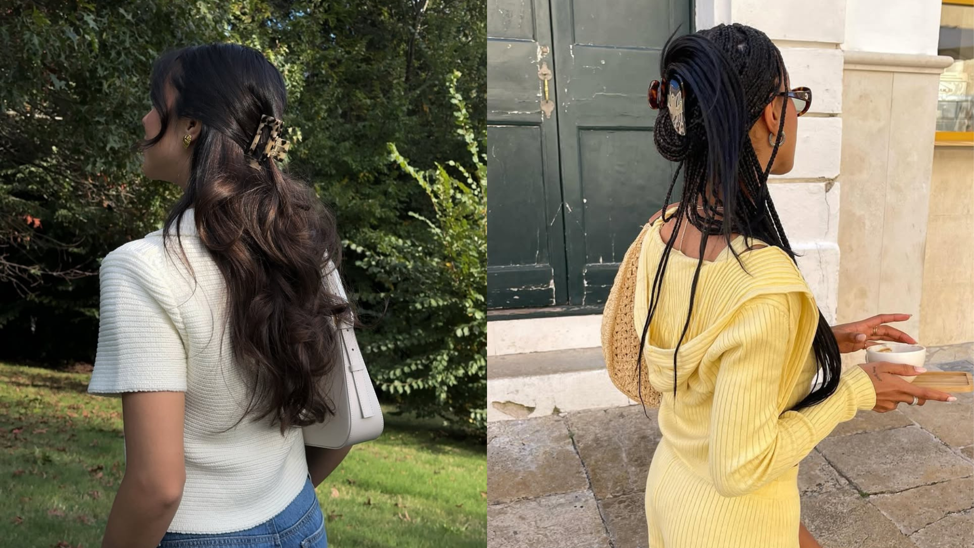 Two women with claw clips in their hair.