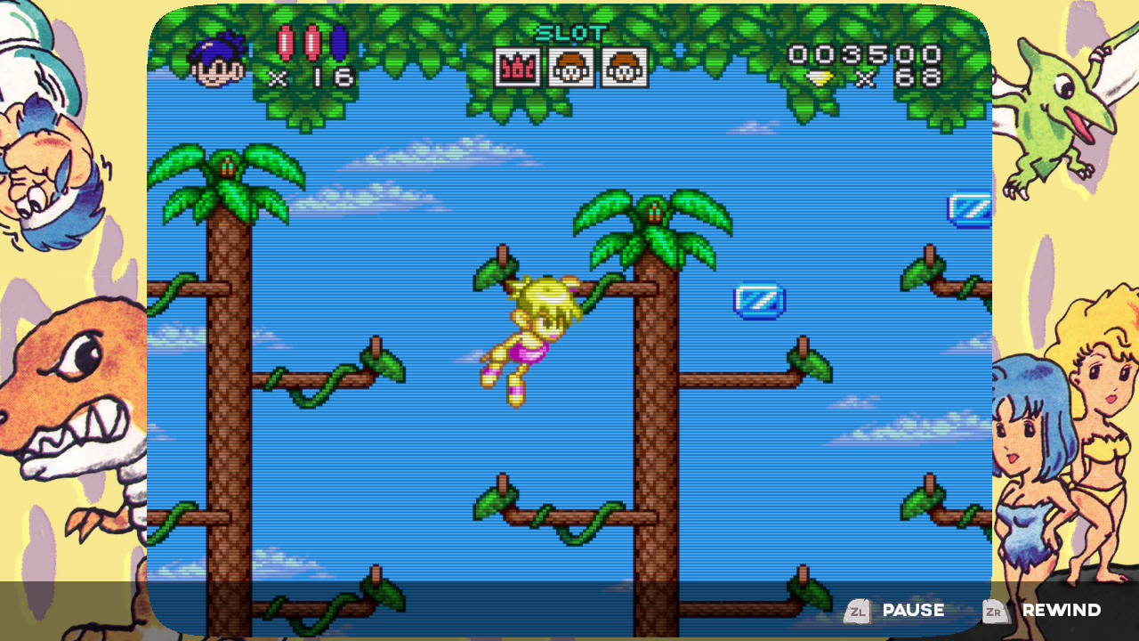 A boy swings on a tree in game Joe &amp;amp; Mac Retro Collection