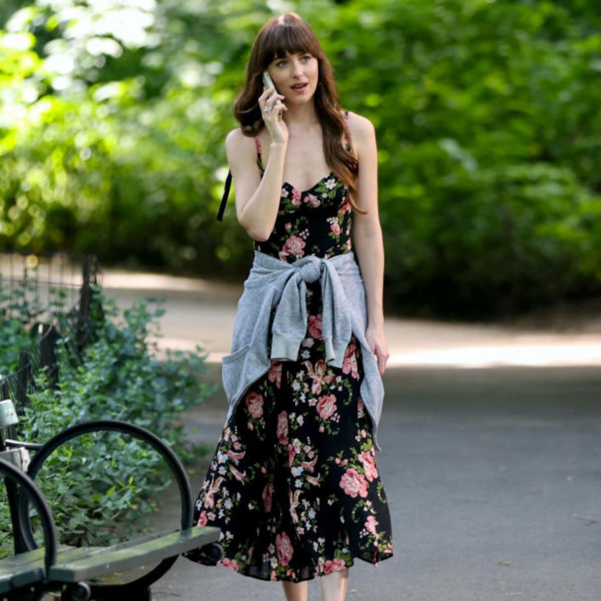 dakota johnson wearing floral dress