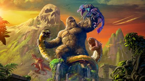 King Kong battling monsters in artwork for Skull Island: Rise of Kong.