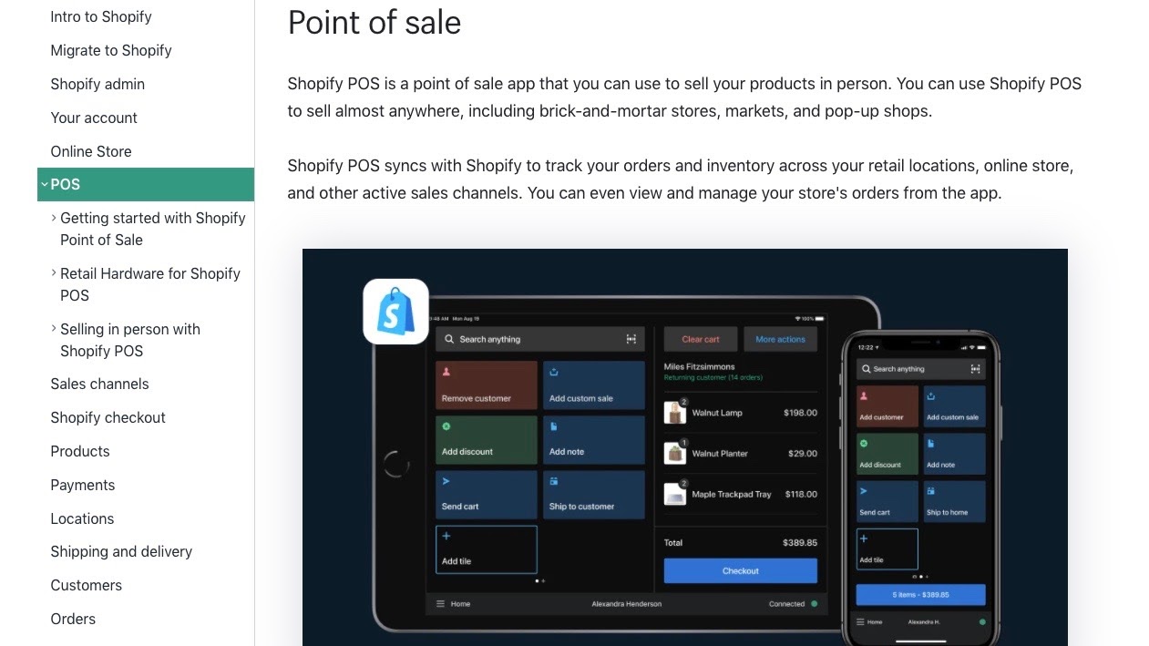 Shopify POS documentation