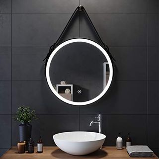 Elegant Modern Round Bathroom Mirrors Wall Mounted With Lights Belt Decorative Illuminated Bathroom Mirror Led With Sensor Touch Control, Dustproof & Anti-Fog,cool White Light 600 X 600mm