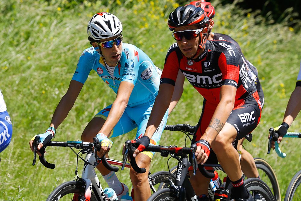 Fabio Aru and Damiano Caruso chat during stage 1 at Criterium du Dauphine