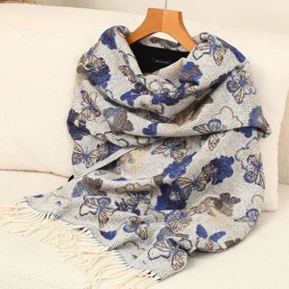 blue and grey patterned scarf