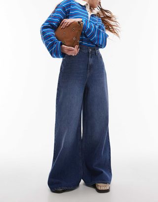 Topshop 70s Wide Leg Jeans in Mid Blue