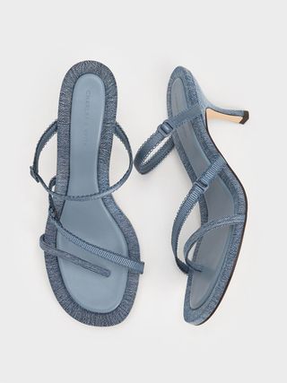 Charles 
Keith, Denim Lace-Strap Thong Sandals