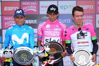 Nairo Quintana, Egan Bernal and Rigoberto Uran on the 2018 Colombia Oro Y Paz podium
