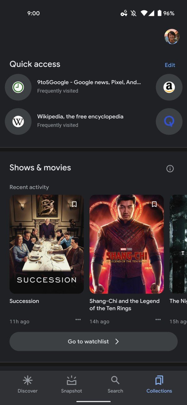 Collections Tab Quick Access