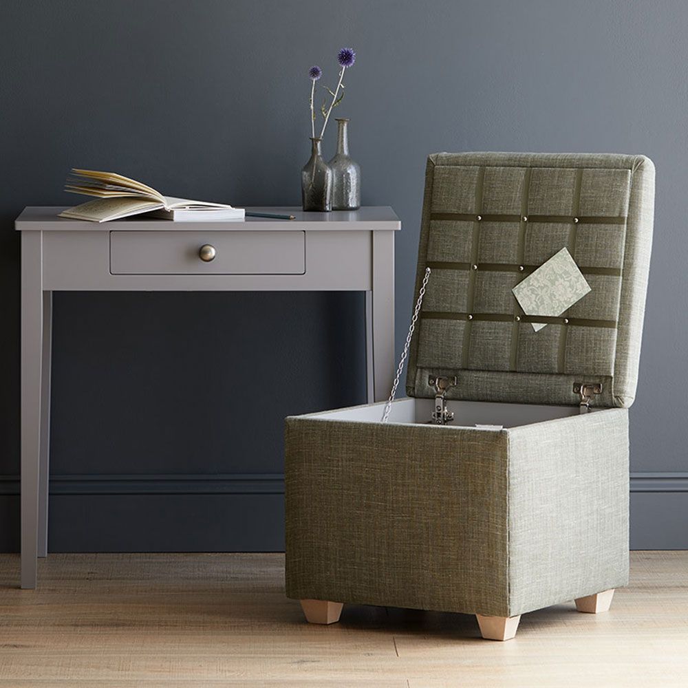 storage seat grey wall and drawer desk