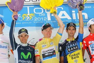 2012 Tour de l'Ain final podium (L-R): Sergio Pardilla, 2nd; Andrew Talansky, 1st; Daniel Navarro, 3rd