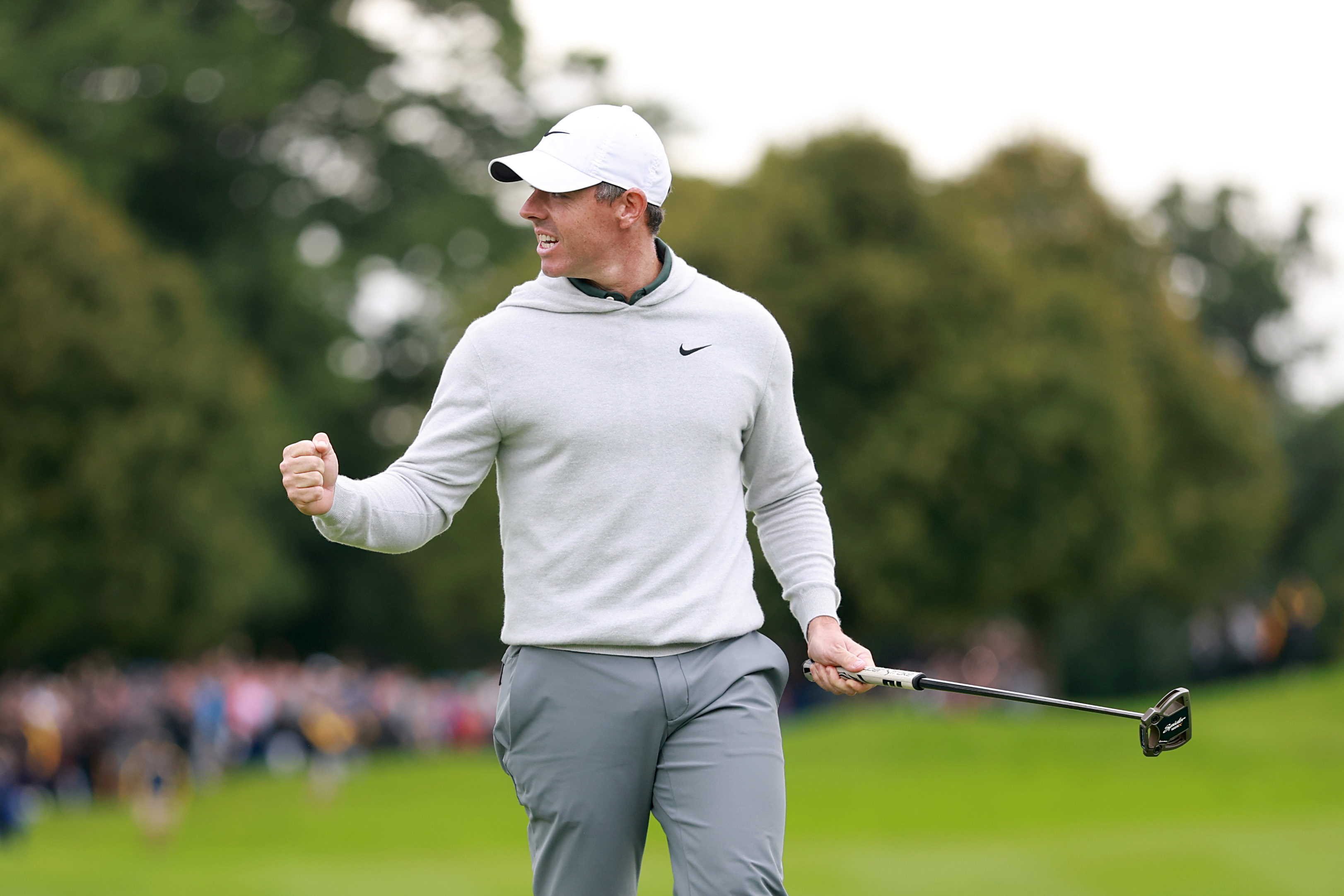 Rory McIlroy fist pumps after winning the Irish Open