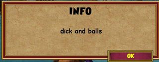 Wizard101 server message reading simply "dick and balls"
